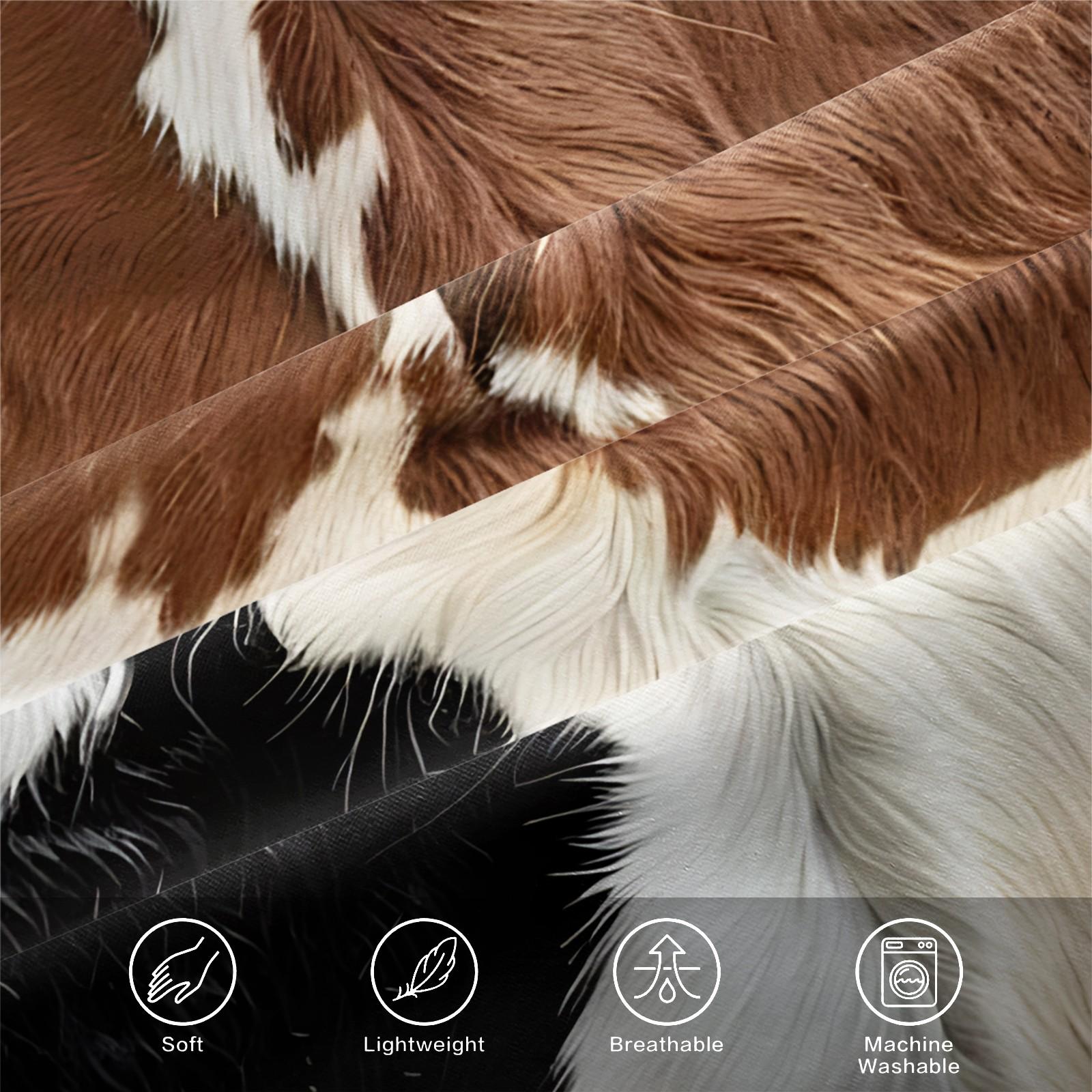 3Pcs Cowhide Inspired Fitted Sheet Set, Decorative Bedsheet Sets, Black, White, and Brown Pattern Bedding Set, Soft and Curly Texture, Stylish Bedding for a Natural Home Decor, Perfect for Rustic and Chic Bedroom Makeover,Includes 2 pillowcases