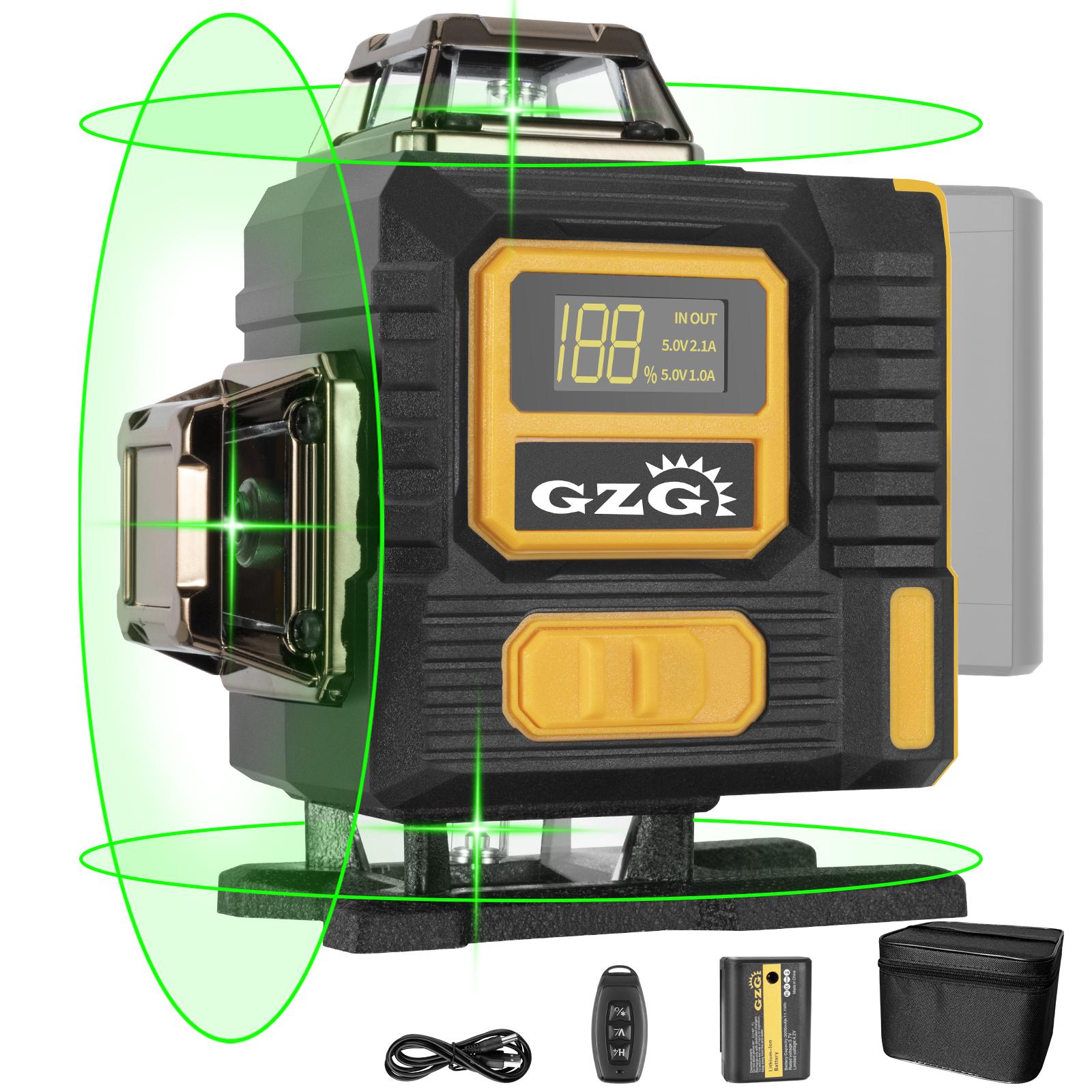 GZG 1 Set of 16 Lines of Laser Level Kits with Digital Display, Remote Control & USB Charging, Ideal for Home Renovation & Woodworking Gifts