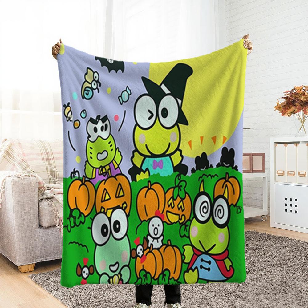 Keroppi Cartoon Pattern Blanket, Thick Fleece Blanket, Warm Blanket for Bedroom, Couple-Exclusive Blanket, Oversized Sofa Blanket, Throw Blanket for Living Room