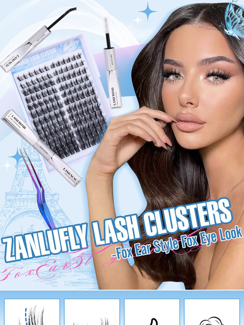 zanlufly Lash Extension Kit Fox Eye Lash Clusters  Manga Cat Eye Lash Extensions C Curly Anime Lash Extension Kit Comestic Makeup TikTokShopBlackFriday