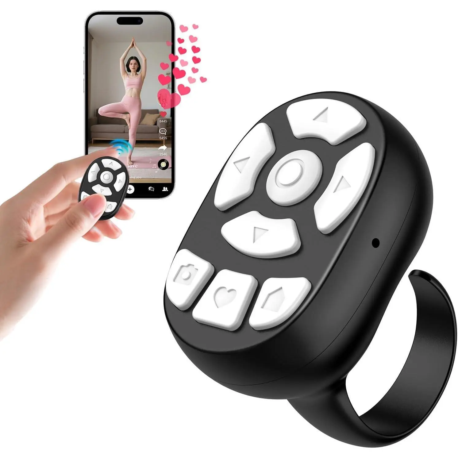 Wireless Bluetooth Control Ring for Camera Shutter, Volume Adjustment, Page Scrolling, Compatible with iPhone Android Devices, Lightweight Compact Photography Accessory