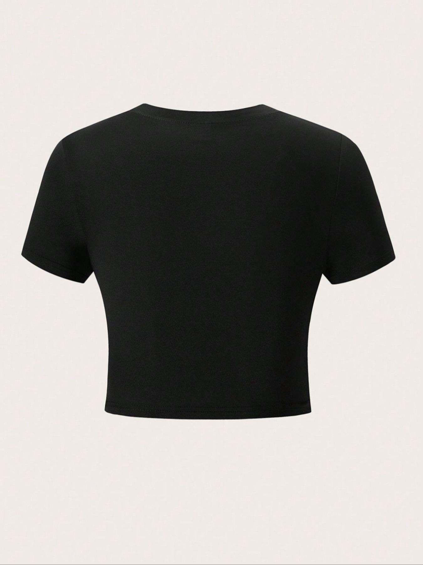 Essnce 1pcs Women Solid Round Neck Casual Tee Womenswear