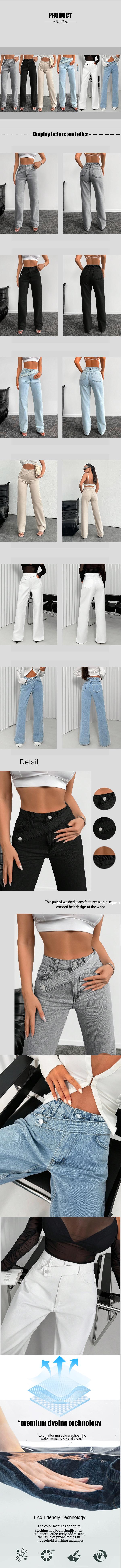 Women's High-Waisted Loose-Fitting Denim Jeans, Button Fly Closure, Plain Design, All-Season Wear, Perfect for Daily & Commuting