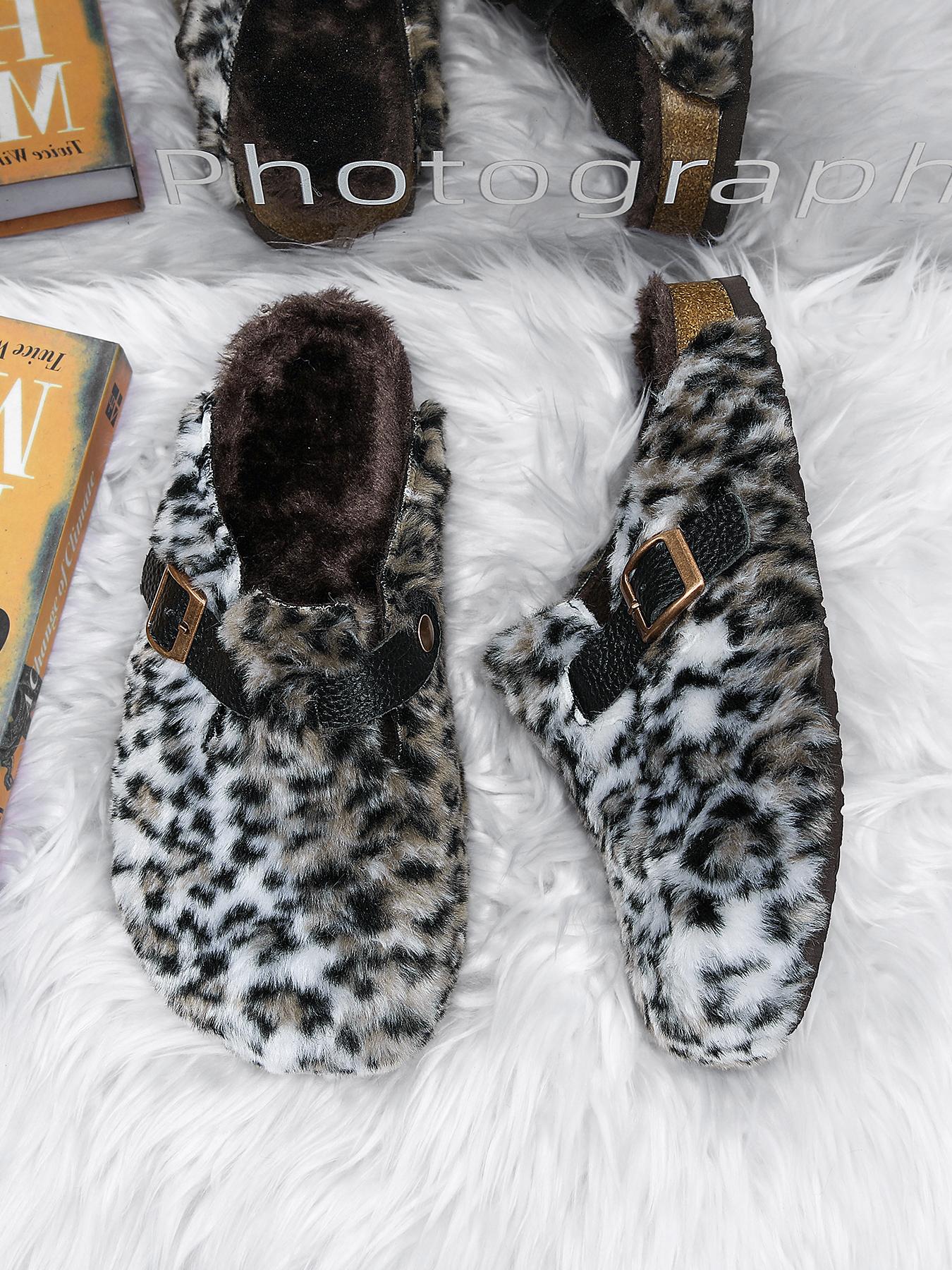 Women Men High-Quality Faux Fur Mules, Fur Slides, Classic Animal Pattern, Wide Fit Leopard Design, Perfect Holiday Gift, Warm Winter Shoes