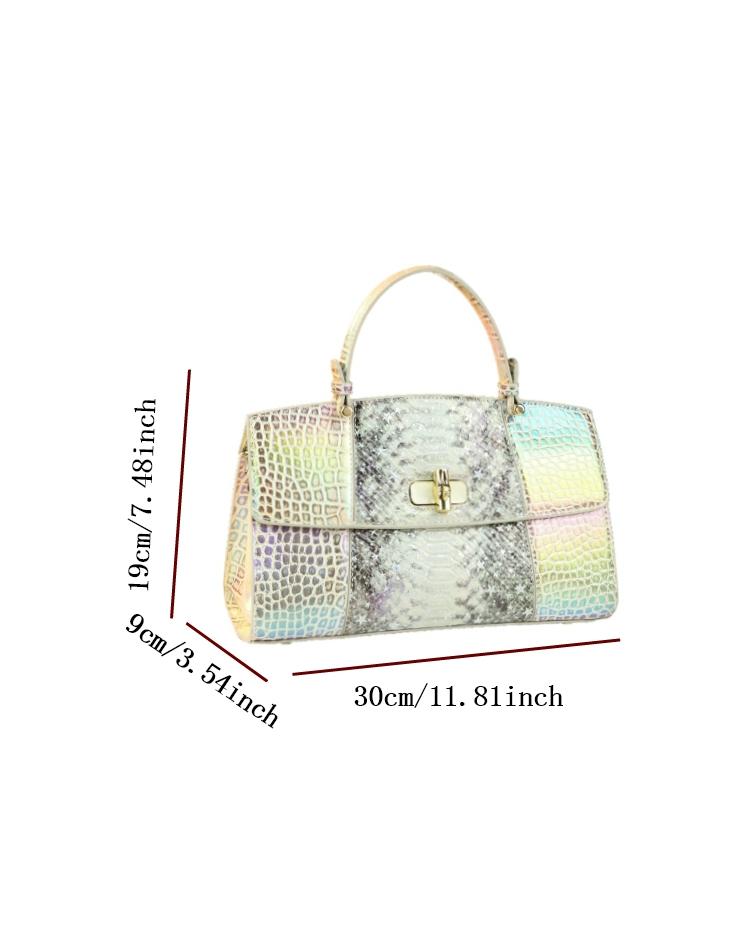 Vibrant Snake Print Crocodile Pattern Handbag, Luxurious Single Shoulder Bag, High-End Commuter Crossbody Bag, Versatile Locking Female Bag