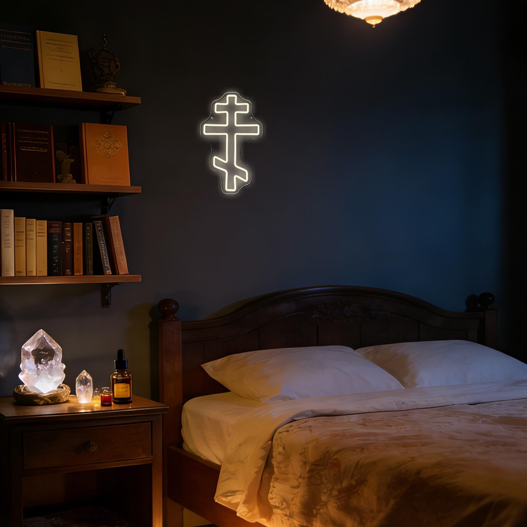 Eastern Orthodox Cross Neon Sign, Christian Faith Neon Light LED Jesus Decor Sign,for Religious Wall Art Prayer Room Bedroom Living Room Sainthood CelebrationDecor Birthday Gifts(14.1 *8.6 In)