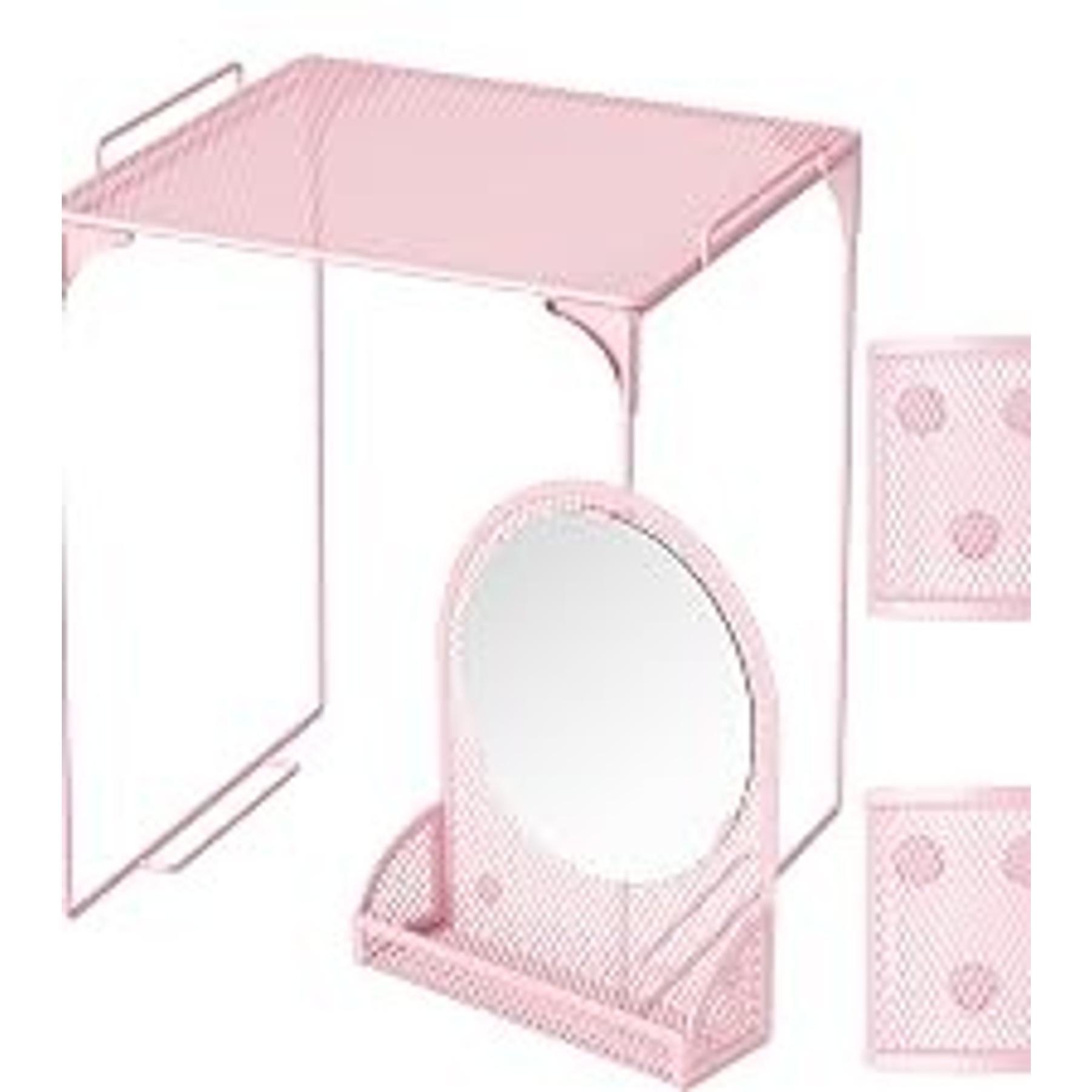 Pink Locker Accessories with Locker Shelf, Magnetic Mirror, Magnetic Pen Holder, Magnetic Small Whiteboard, Back to School Essentials Locker Decorations, 7 Piece Locker Organizer for Work