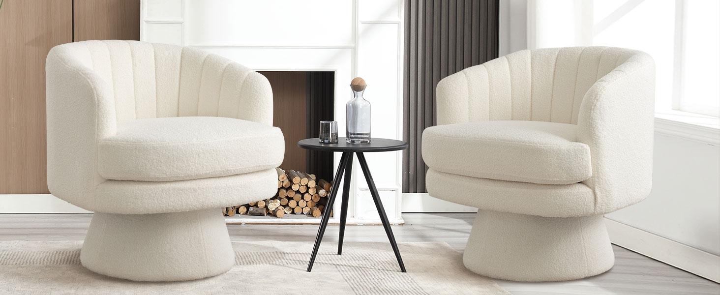 [SpringStatements] Hertford Swivel 360 Degree Swivel Barrel Chairs Accent Chair, Barrel ChairsModern Cozy Lambswool Accent Chair, Comfy Round Armchiars,  for Living Room, Bedroom Office