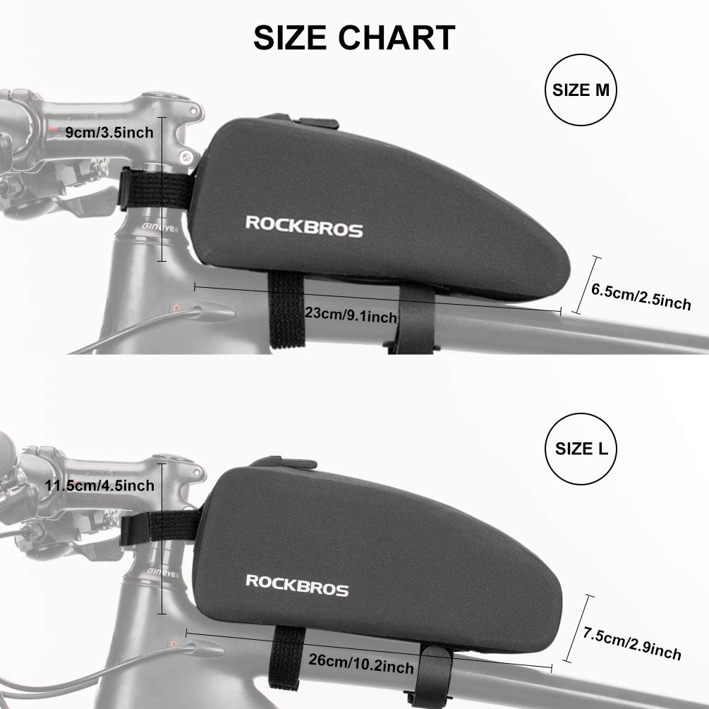 ROCKBROS Top Tube Bike Frame Bag - Waterproof Cycling Pouch with 2 Zipper Pockets for Bicycles