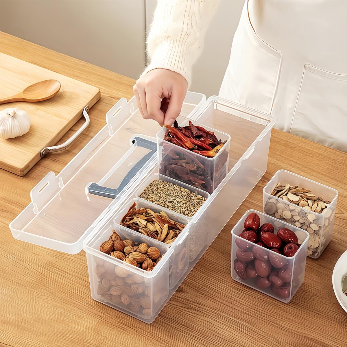 7 PCS Storage Box Set, clear plastic containers for spices, grains, and snacks, easy-access design for kitchen organization, perfect for home cooking, meal prep, and countertop storage, Transparent