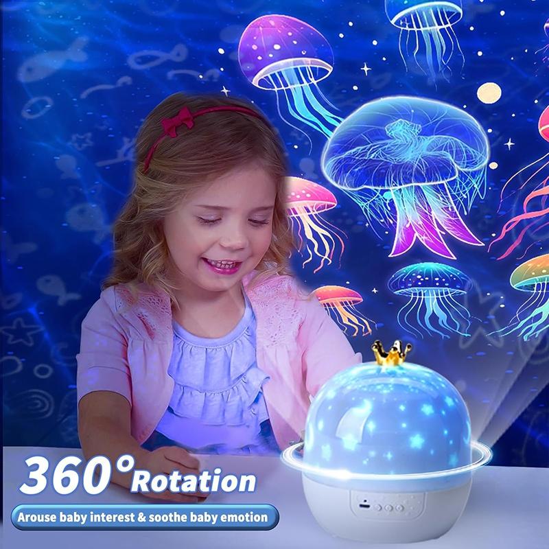 1 PC 21 Sets of Films Ocean Night Light Projector, Kids Projector for Bedroom, USB Powered Ocean Lamp, Stars Projector for Ceiling, 360 Degree Rotation Jellyfish Kids Night Light for Decorating Birthdays, Christmas Gifts, Starry Sky Projector