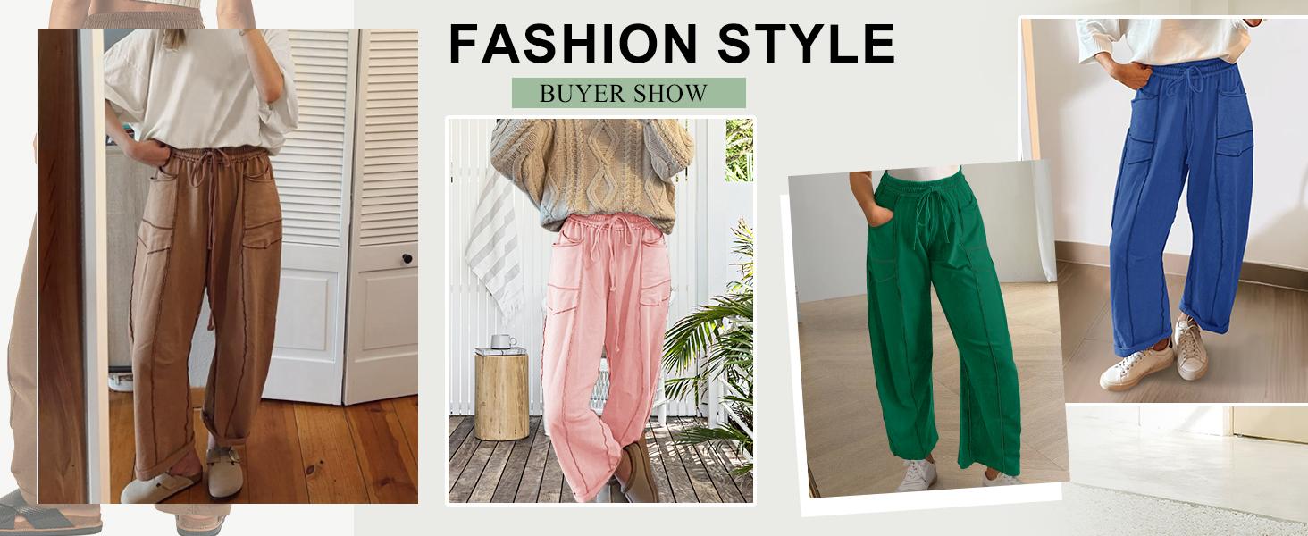 Yeokou Womens Baggy Wide Leg Pants Casual Summer Palazzo Pants Drawstring Waist Lounge Pants with Pockets