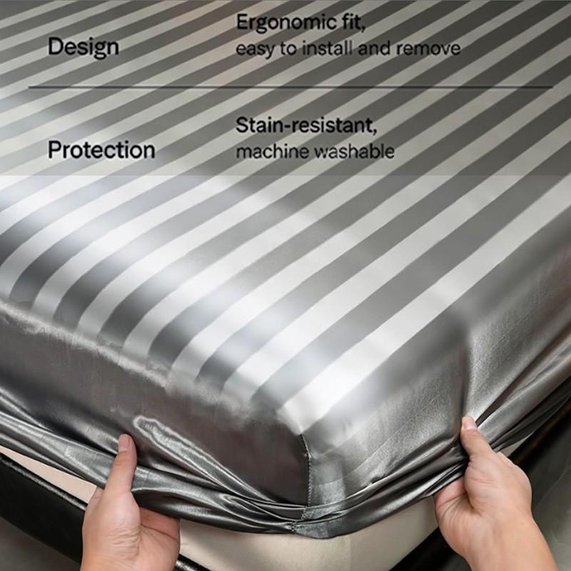 Luxury Striped Satin Fitted Sheet 3 Piece Set, Cooling Deep Pocket, Wrinkle & Fade Resistant, Hotel Style for Hot Sleepers