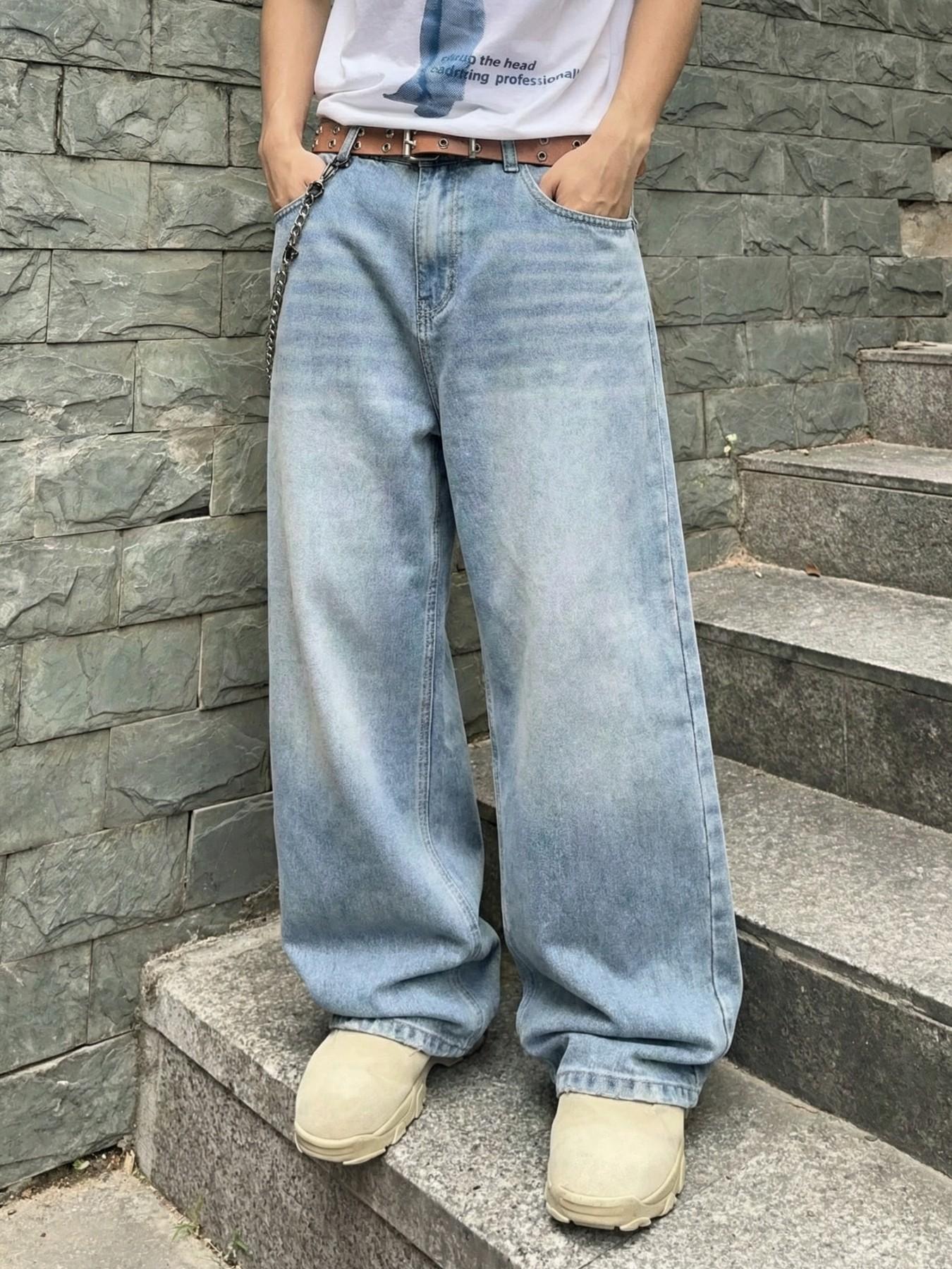 MOVRA1 Men's Vintage Washed Loose-Fit Relaxed Fit Wide-Leg Jeans, Long Y2K Streetwear Casual Pants, Perfect Gift Boyfriend or Husband