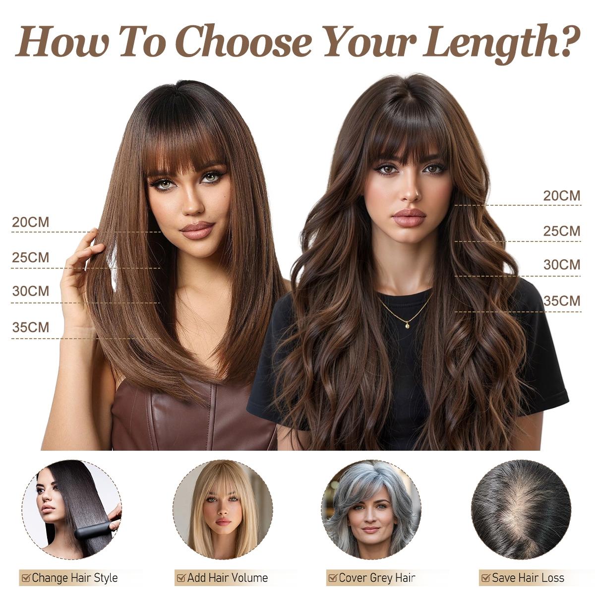 Real Human Hair Toppers for Women Daily 360° Bangs 3D Hair Pieces with Thinning Hair Bangs20, 25, 30, 35cm  Real Hair Women's Wig Set, Increase Volume, Change Style, Fashionable Straight Hairstyle