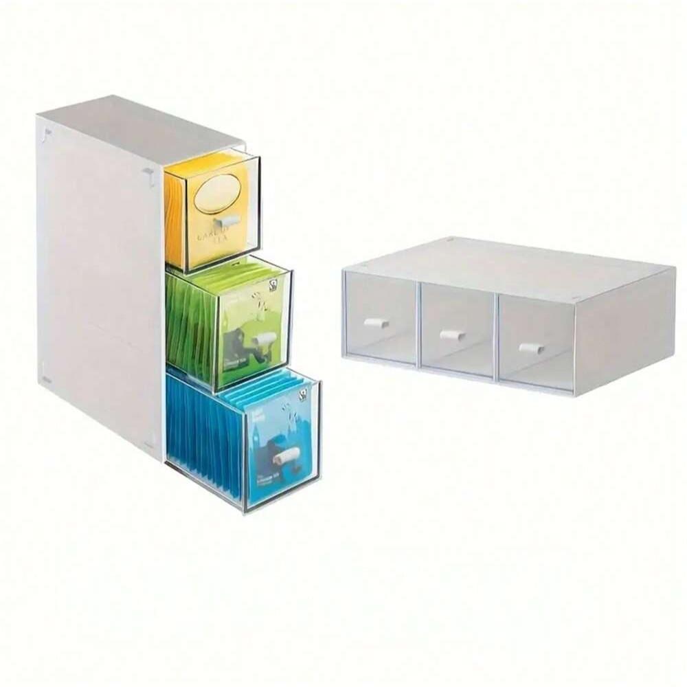 3 Layer Tea Bag Storage Box, Multi-Compartment Plastic Organizer, Multi Compartment Design, Dustproof Drawer Box for Coffee Capsules, Kitchen & Office Use, Kitchen Home Storage, Multilayer Storage