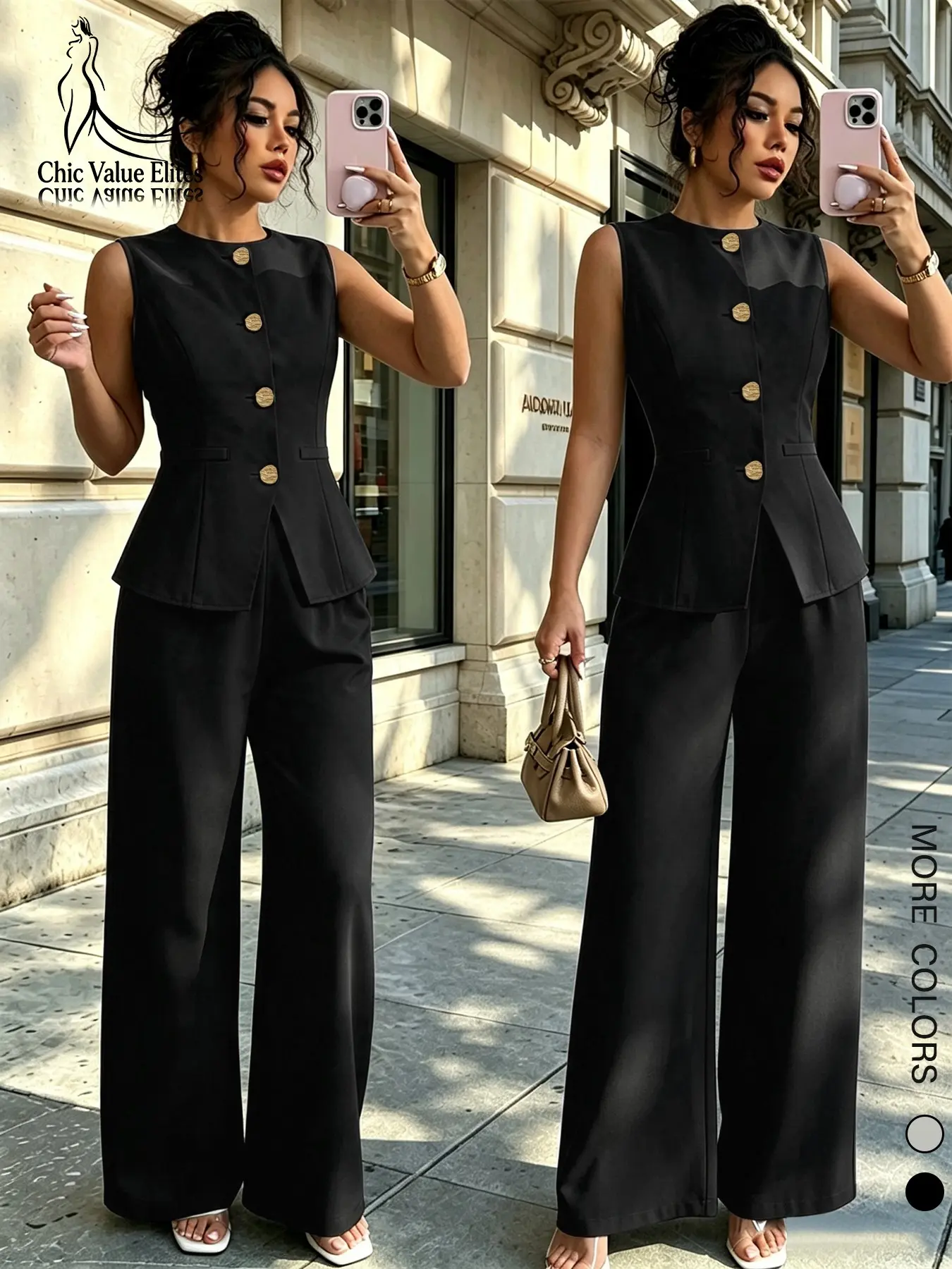 Women's Two-Piece Set Sleeveless Top and Bottom, Sexy Slim Fit Casual Style, Professional Look for Office Wear, Perfect for Daily Use, Outfit