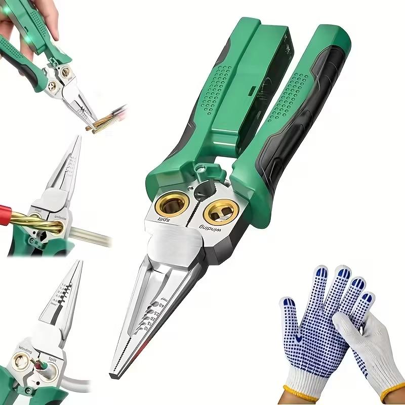 8-In-1 Multi-Functional Needle Nose Wire Stripper Tool, Electrician Professional Cable Cutter Steel Wire Pliers, Versatile Hand Tool