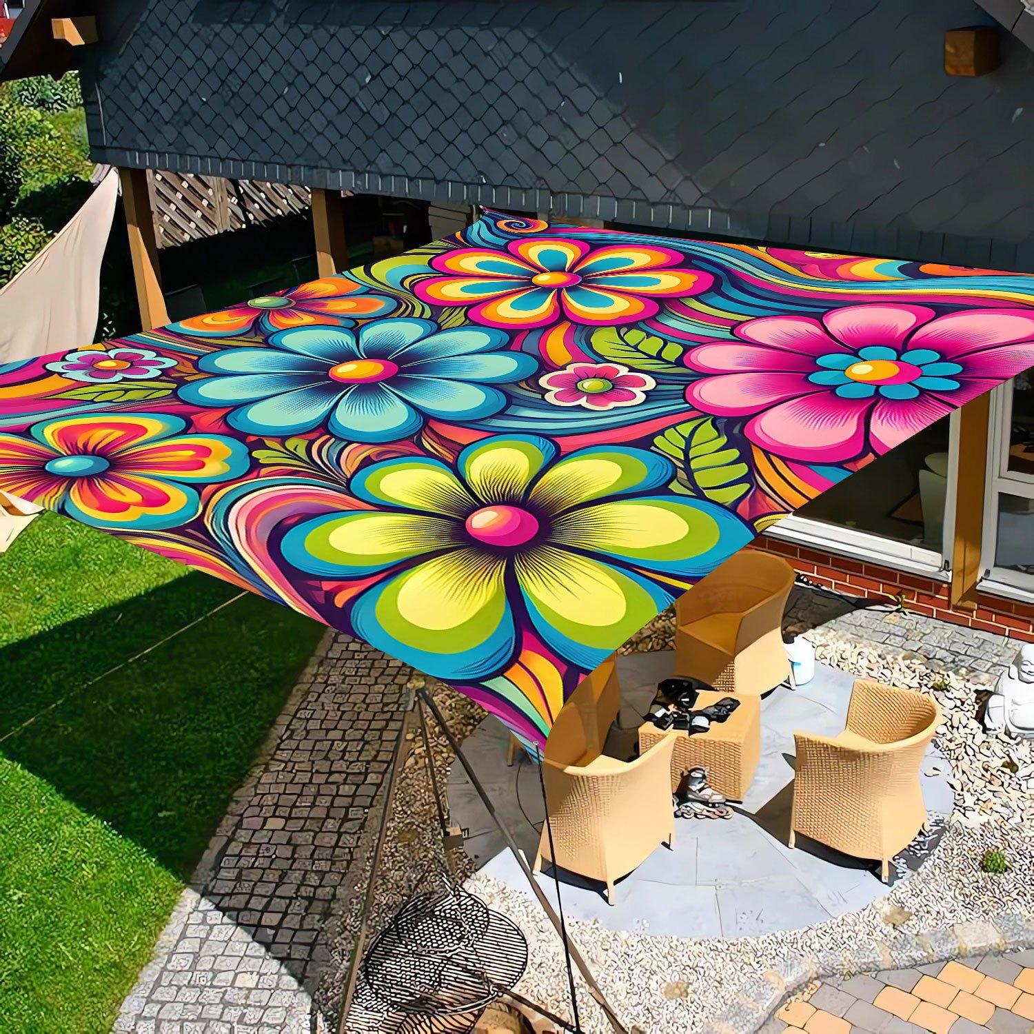 1Pcs UV Glowing Flower Canopy - Lightweight Polyester Sunshade, Suitable for Beach, Camping, Garden, and Picnic - Outdoor Sunshade, Ideal for Adventure (Support Poles Not Included)