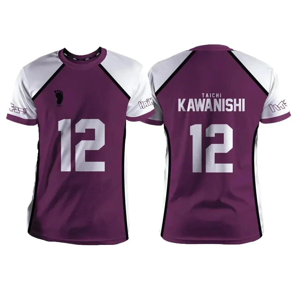 Haikyuu Shiratorizawa Purple Anime Cosplay Jersey T-Shirt Unisex Summer Short Sleeve Children Fashion Women Men Cartoon Tee Tops