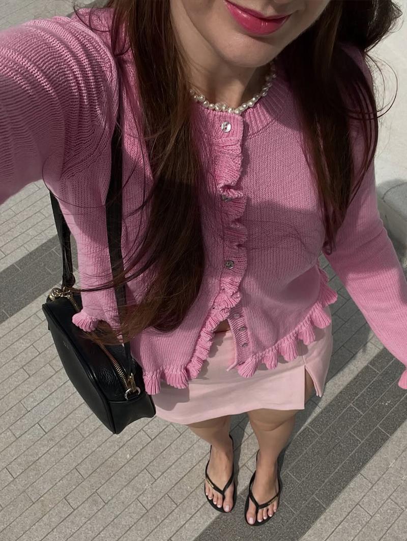 Elegant Women's Autumn Winter Cardigan, Romantic French Style Round Neck Open Front Sweater, Cute Casual Fashion for Ladies