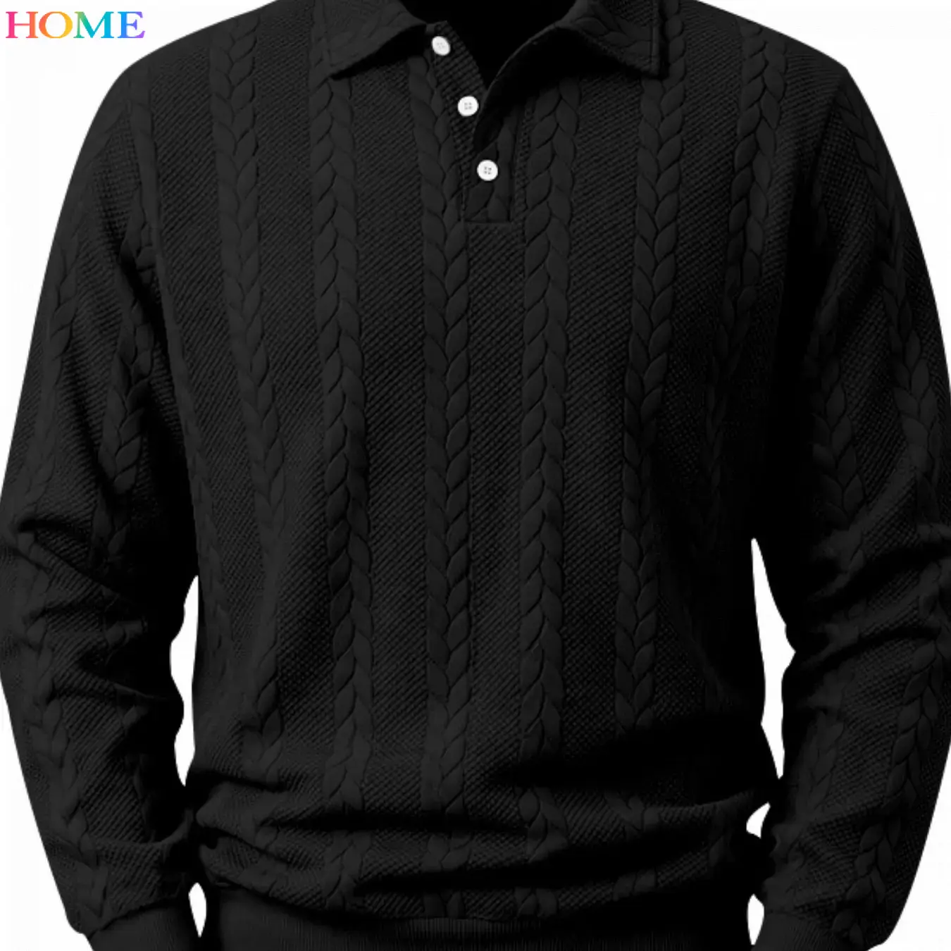 HOME Men's Embroidered Half-Zip Three-Button Collar Long Sleeve Sweatshirt Tops, Solid Texture Casual Pullover, Comfortable Loose Fit, & Fall Wear