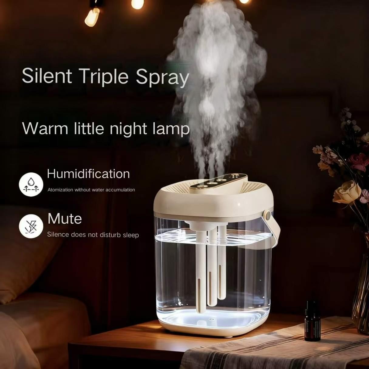 2L Large Capacity Humidifier with Three Spray Nozzles, Smart Display, Ai Moisture Control, Quiet Operation, Ideal for Living Room, Bedroom, Office