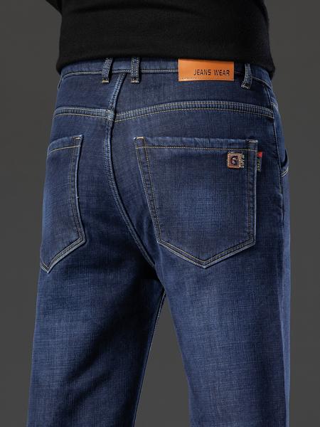 Men's Fleece Lined Denim Jeans, Loose Straight Leg Long Pants, Cotton Elastic Warm Winter Wear, Casual Fashion for Fall & Winter