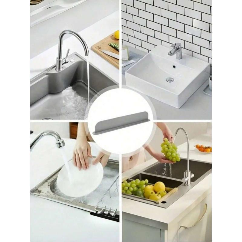 Silicone Sink Splash Guard, Self-Adhesive Drill-Free Water Barrier, Flexible Guard to Keep Countertops Dry, Reusable for Kitchen and Bathroom Washing