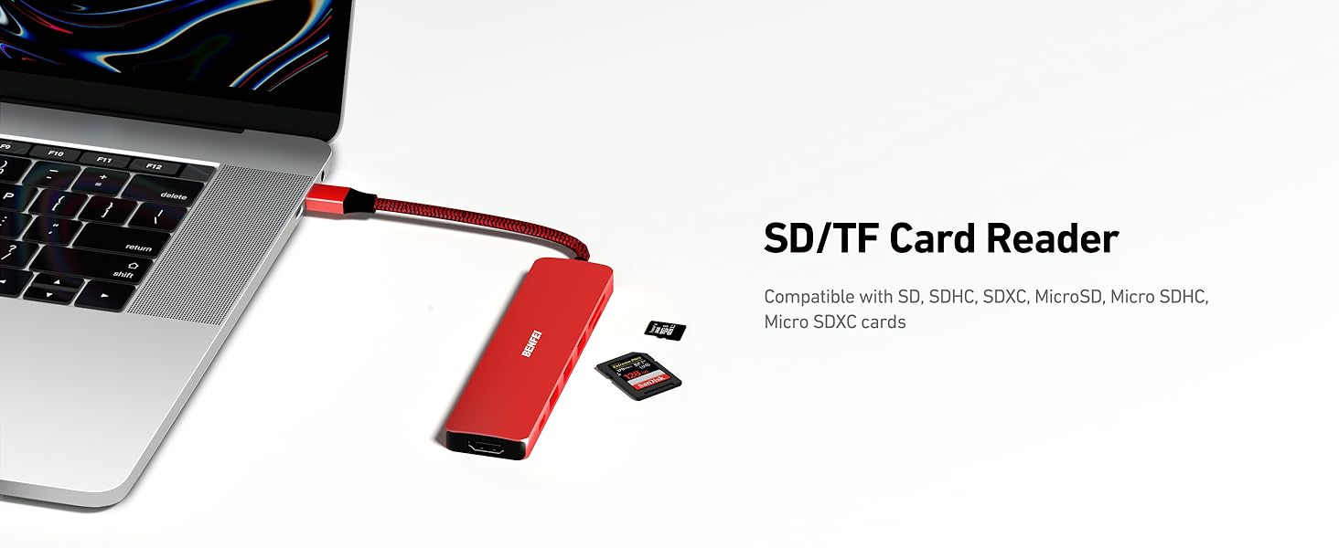 BENFEI USB C HUB Multiport Adapter - 7 in 1 Adapter with USB-C to HDMI Plus SD/TF Card Reader - 3 USB 3.0 Ports / 60W PD Compatible with iPhone 15 Pro/Max, MacBook, iPad Pro, iMac & More