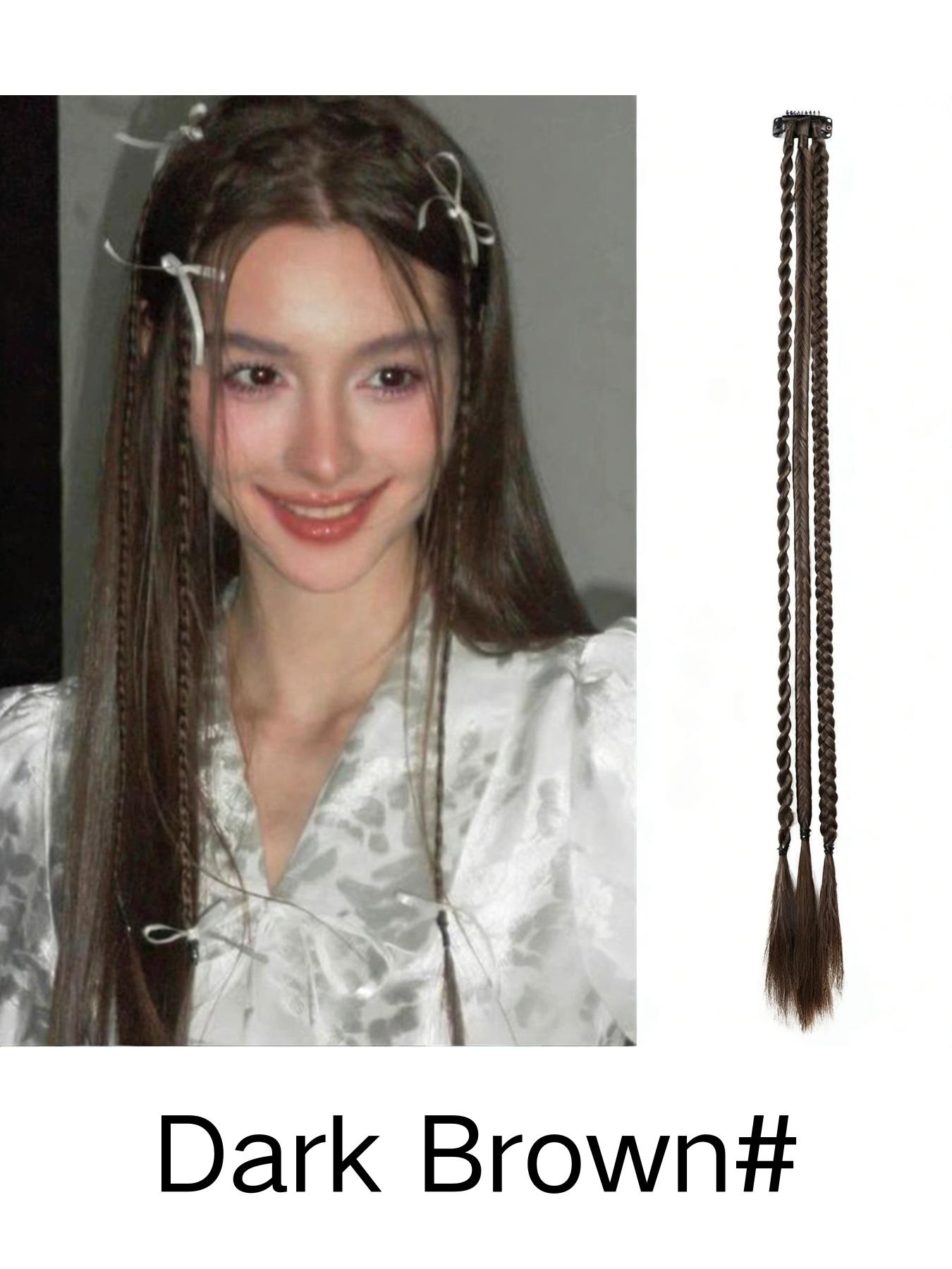 Bb Clip Single Card Three-Strand Braided Synthetic Hair Extension, Punk Style Small Braid, Suitable for Daily, Festival, Party Wear