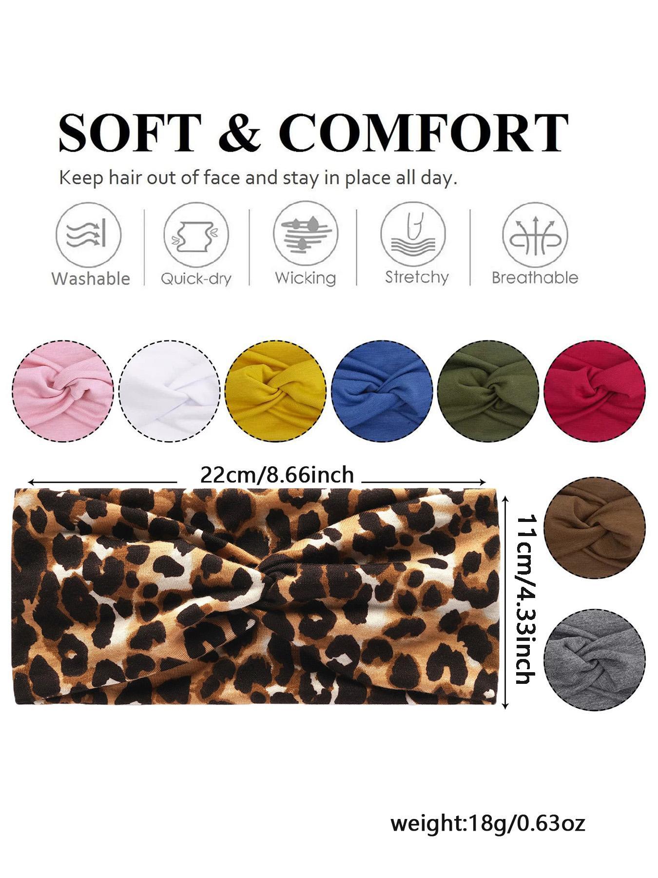 6pcs Boho Fashion Leopard Print Cross Hairbands Set, Comfortable Elastic Workout Headbands for Running Yoga Party Daily Wear, Zigzag Headband