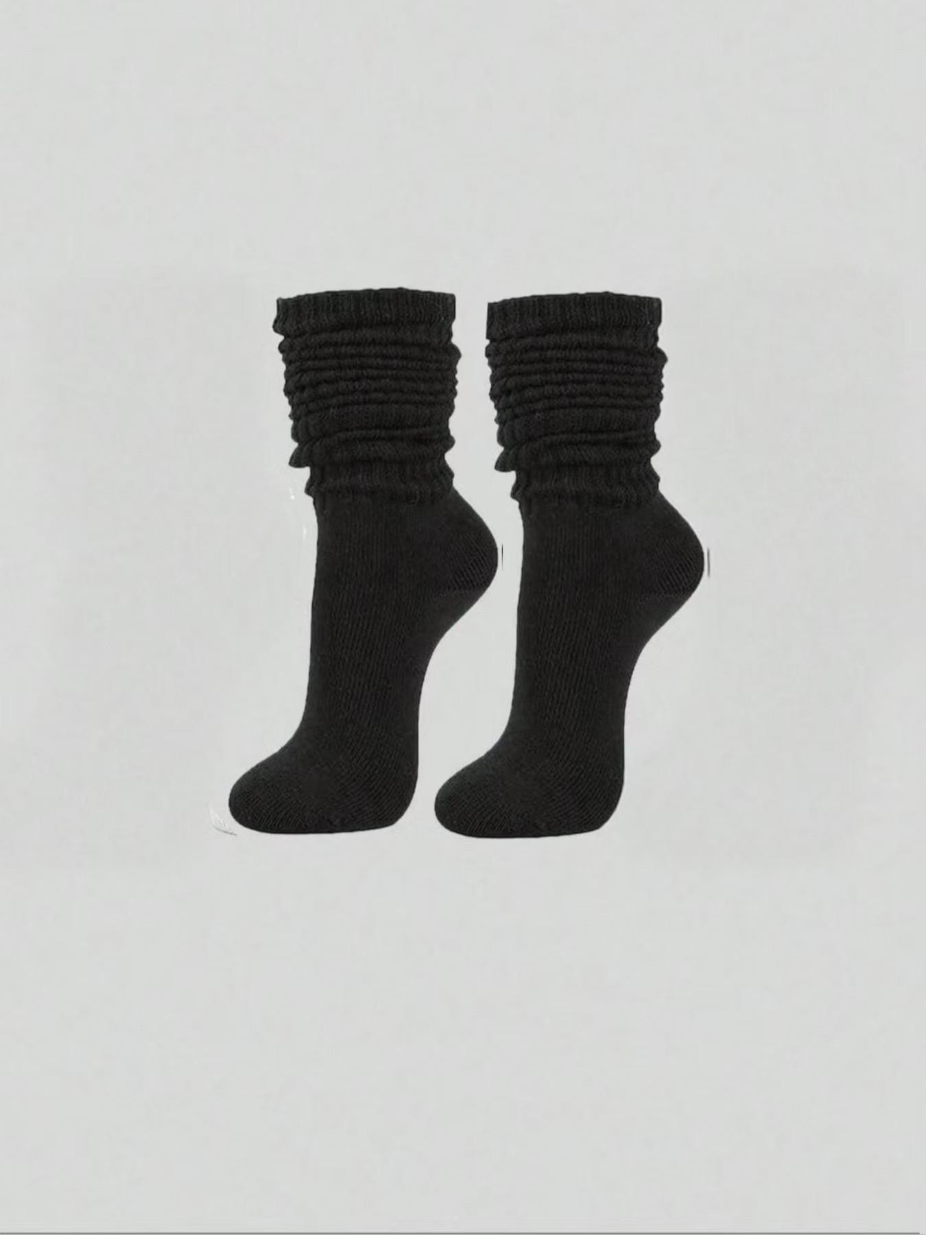 Women's Knit Crew Socks, Dark, Fitted Plain Design, Comfortable Soft Casual Socks, All Seasons
