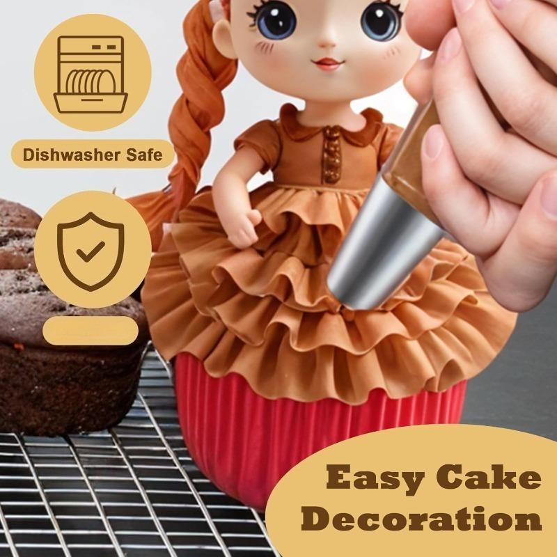 8PCS Pleated Skirt Piping Tips Set, Stainless Steel Cake Decorating Tips Nozzle Piping Set Frosting Icing Tips with Cleaning Brush for Pastry Fondant Cupcakes Cake Decorating