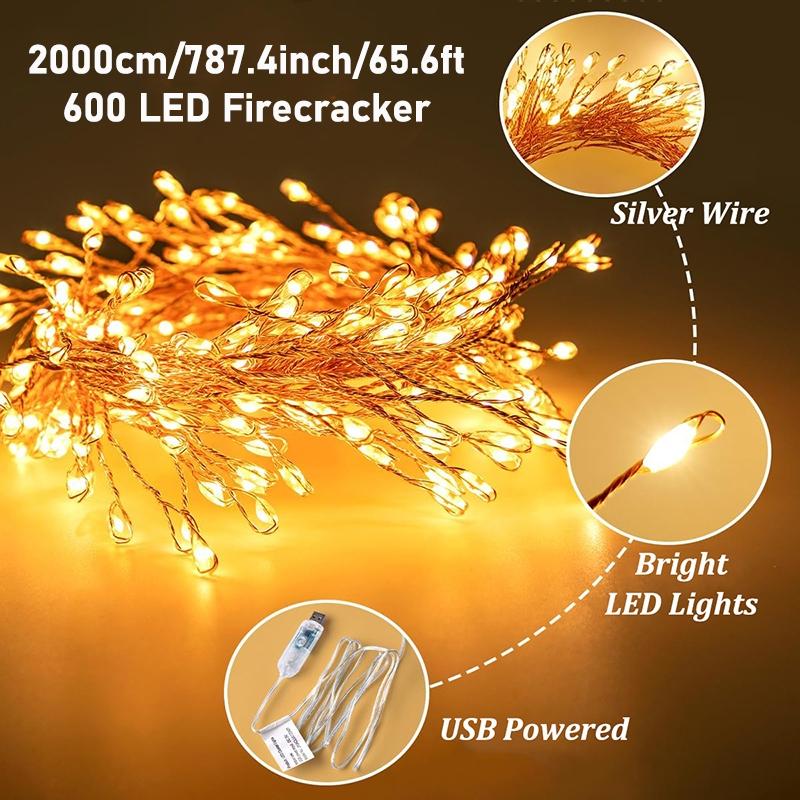 LED Fairy Lights String, Super Bright Led 65.6ft 600 Leds Warm /cold /rainbow Colors, USB Powered Remote Control Firefly Light for Christmas Wedding Party LED Fairy Lights String, Super Bright Led 65.6ft 600 Leds Warm /cold /rainbow Colors, USB Powered Remote Control Firefly Light for Christmas Wedding Party