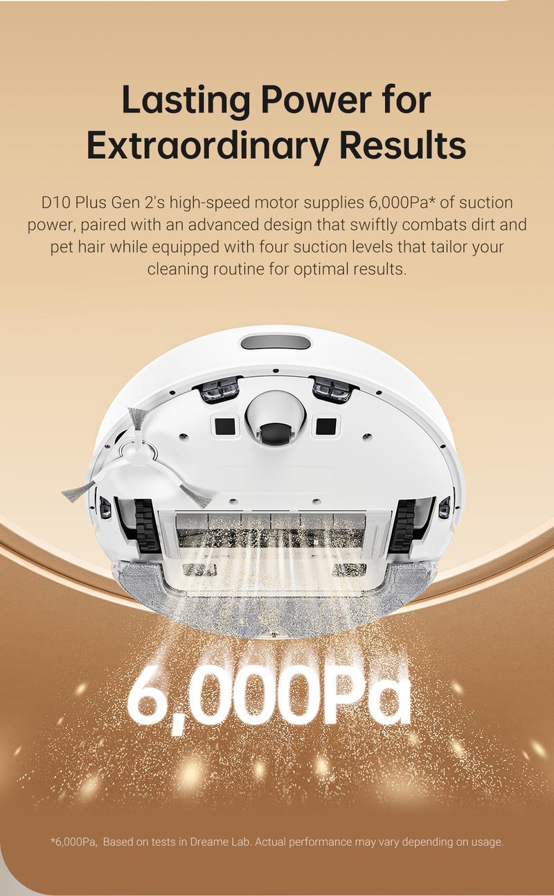 DREAME D10 Plus Gen 2 Robot Vacuum and Mop with Self-Emptying Base for 90 Days of Cleaning, 6000 Pa Suction and LiDAR Navigation, Obstacle Avoidance, Wi-Fi Connected