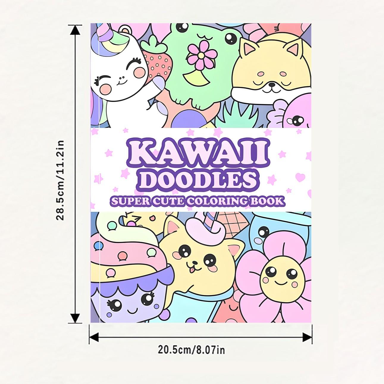 Kawaii Doodles Super Cute Coloring Book for Kids & Adults, 120GSM Thick Paper No Bleed, 22 Easy Bold Kawaii Animal & Food Pages, Non-Toxic Odorless, Stress Relief, Perfect Kawaii Gift for All Ages