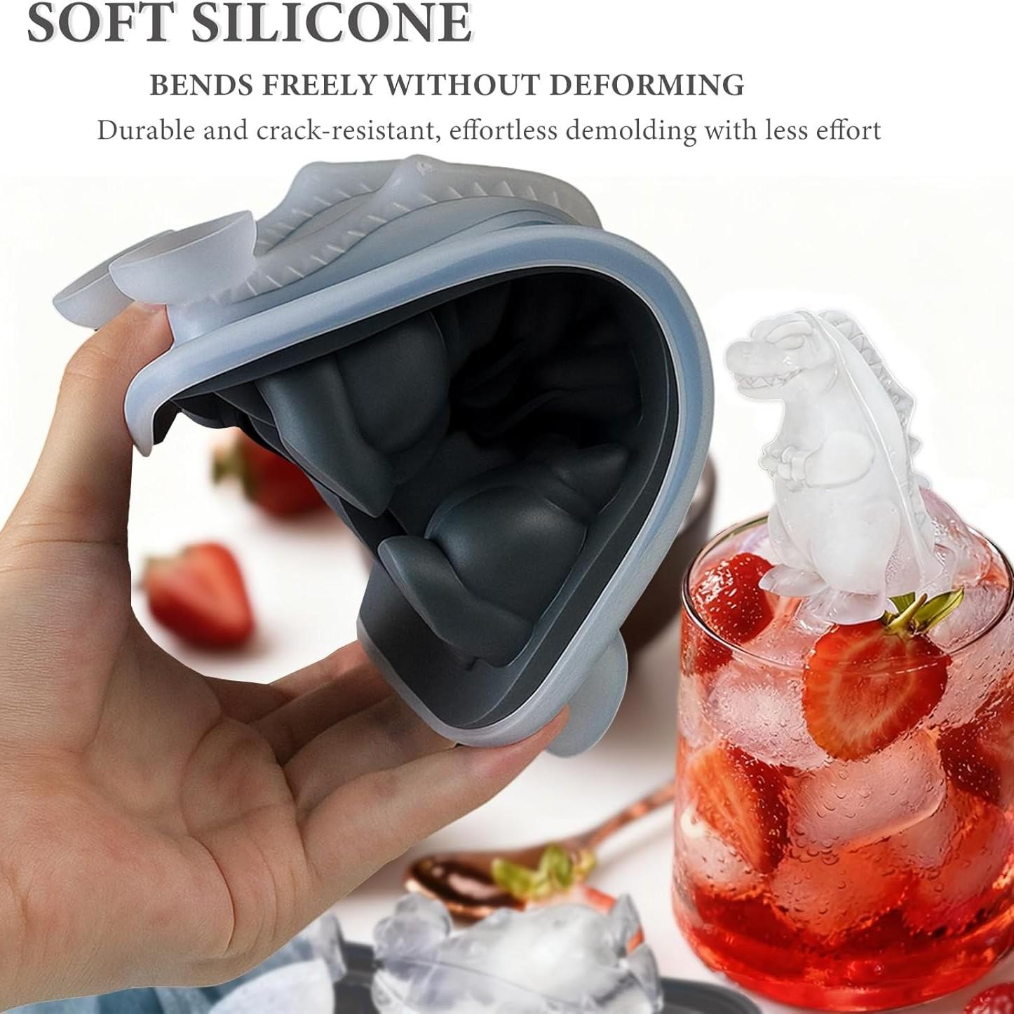 Dinosaur Ice Cube Tray, Silicone Ice Trays for Freezer, Easy Release BPA Free Mold with Lid, Perfect for Oxo Whiskey Cocktail Drinks