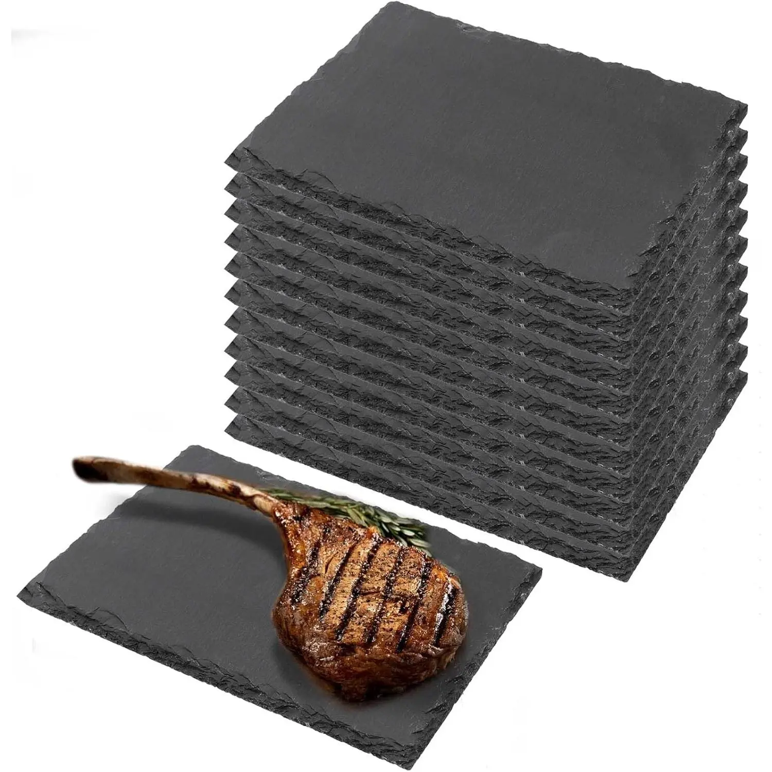 12 Pack 9 x 6 Inch Black Slate Cheese Board, Slate Stone Serving Tray Slate Plates for Food, Sushi, Steak and Charcuterie
