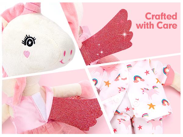 hahaland Unicorns Toys for Ballerina Doll Stuffed Toys for Girls, Ballet Dress up Doll, Pretent Doll Toy 3 Set Clothes with Plush Bag, Kids Toy Birthday Gifts for 2-4 6 Year Old Cuddly Outfits