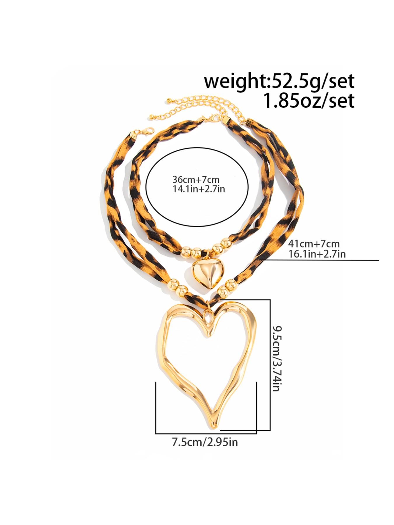 Women's Leopard Heart Pendant Necklace Set, Casual Style Zinc Alloy Jewelry, All-Seasons Accessory for Daily Wear & Party Look