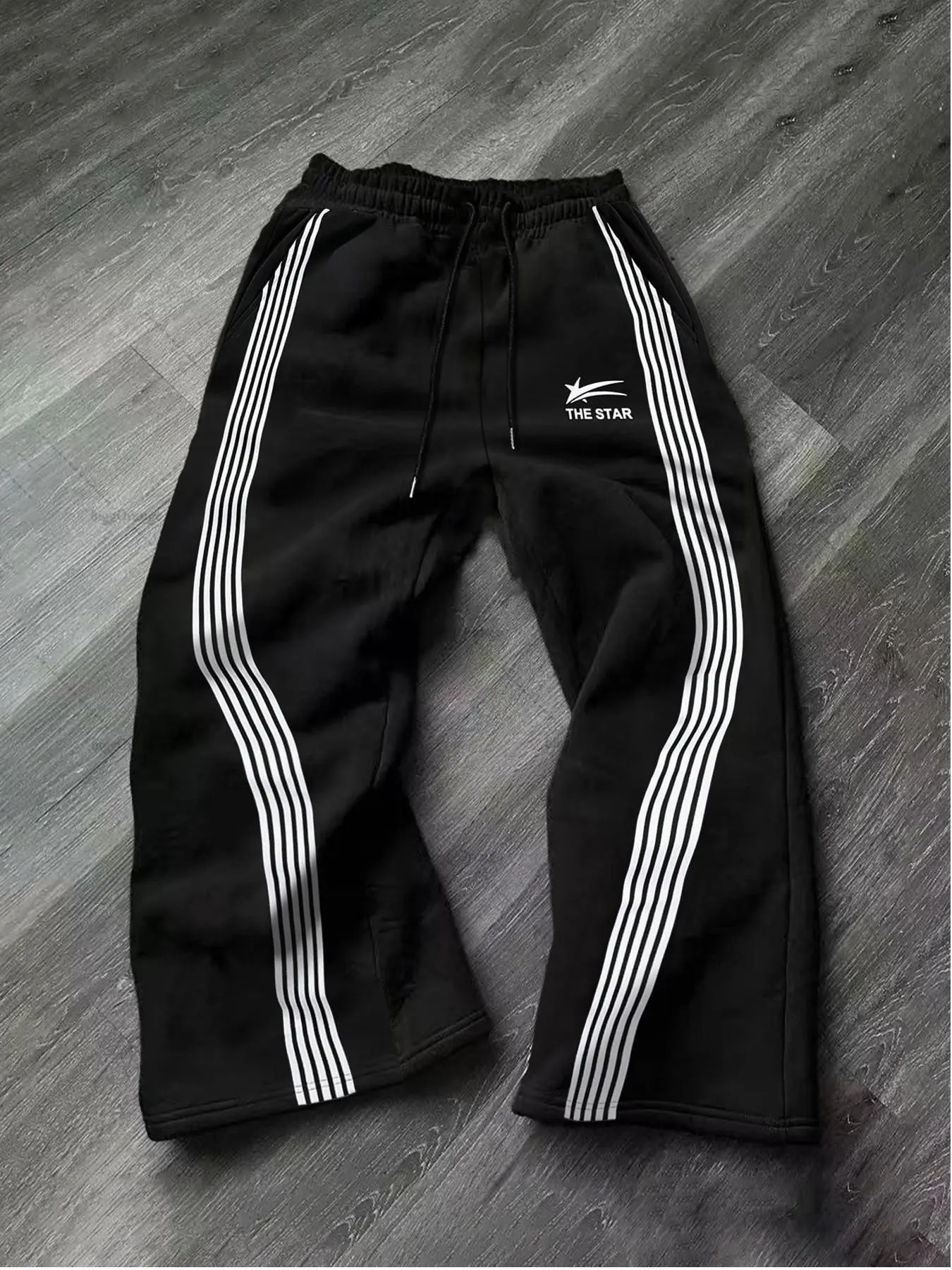 Unisex Loose Fit Star Print Drawstring Waist Pants, Sports Casual Pants, Comfortable Street Fashion Long Trousers for All Seasons, Casual Sporty Style, Athleisure Style Bottoms