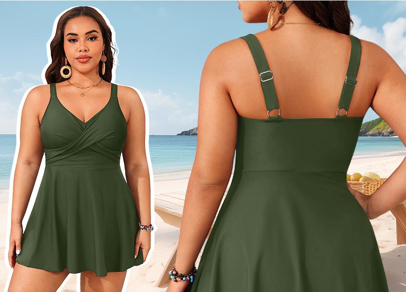Aqua Eve Plus Size Swim Dress - Two Piece Tankini Swimsuit Tummy Control Bathing Suit with Shorts