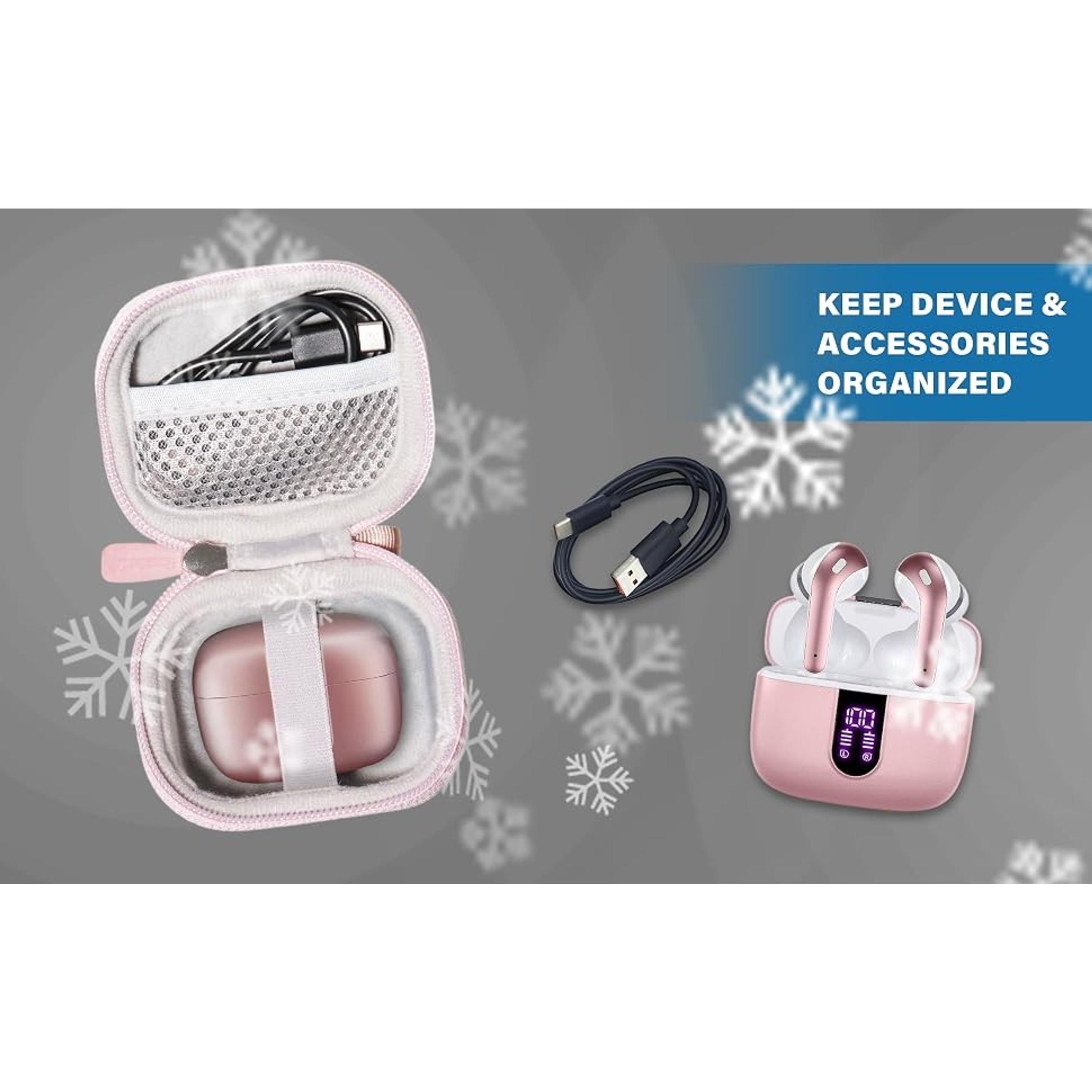 Case for Bluetooth Headphones True Wireless Earbuds 60H, Mesh Pocket for Charge Cable (Rose Gold)Gift