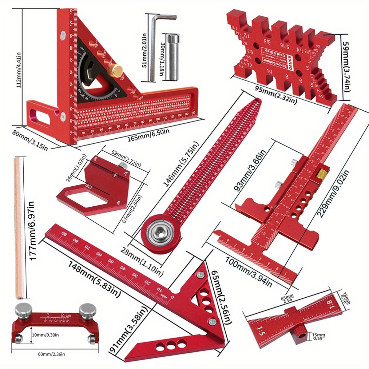 6/7/8Pcs Woodworking Square Kit with Box, Precision Carpenter Quick Splicing Planning and Layout Tools, Aluminum Scribeing Ruler, Center Finder, Circular Drawing Compass, Honing Guide, Height Gauge, Measuring Ruler