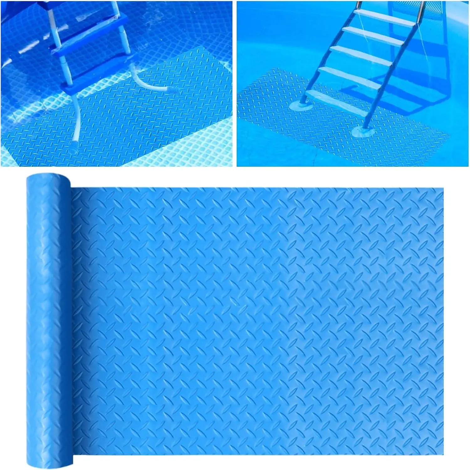 Large Swimming Pool Ladder Mat 17"x38" Protective Ladder Pad Non-Slip Pool Step Pad Protective with Texture for Above Ground Swimming Pools Liner and Stairs (Blue)
