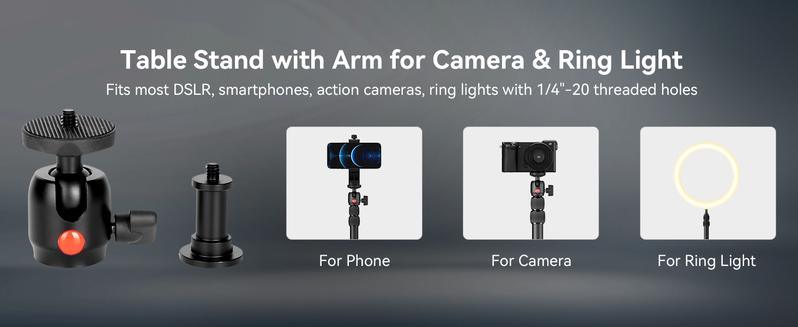 SmallRig Camera Desk Mount Table Stand with Magic Arm and 1/4" Ball Head, 13"-35.4" Adjustable Light Stand, Tabletop C Clamp for DSLR Camera, Ring Light, Live Streaming, Photo Video Shooting - 3992