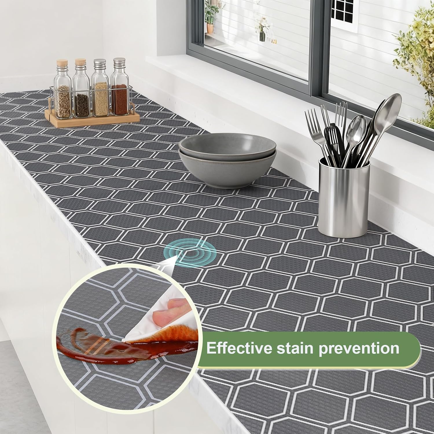 Plastic Non-Adhesive EVA Shelf Liner Roll - Easy-Cutting, No-Slip, Oil-Resistant Modern Grey 12"x118" Mat for Kitchen Drawer, Refrigerator Home Use