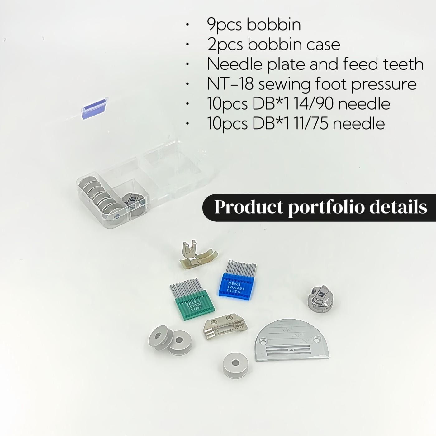 34pc Industrial Sewing Machine Accessories Set, Includes 9 Bobbins, 2 Bobbin Cases, Nt-18 Foot, 20 Needles and More for Home Use