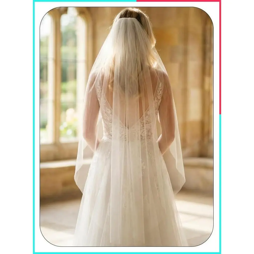 White Fingertip Wedding Veil - 1 Tier Bridal Veil for Brides and Women
